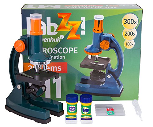 Levenhuk Microscopio LabZZ M1 para Niños con Kit de Accesorios (Incluye Pipeta, Muestras Preparadas, Portaobjetos Vacíos, Cubreobjetos, Etiquetas Adhesivas para Portaobjetos, Sal Marina)