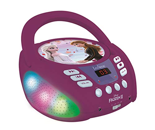 Lexibook Disney Frozen 2-Lector de CD Bluetooth Portátil, Efectos multicolores, Entrada para micrófono, AUX IN, AC o funciona con batería, Niños, Púrpura