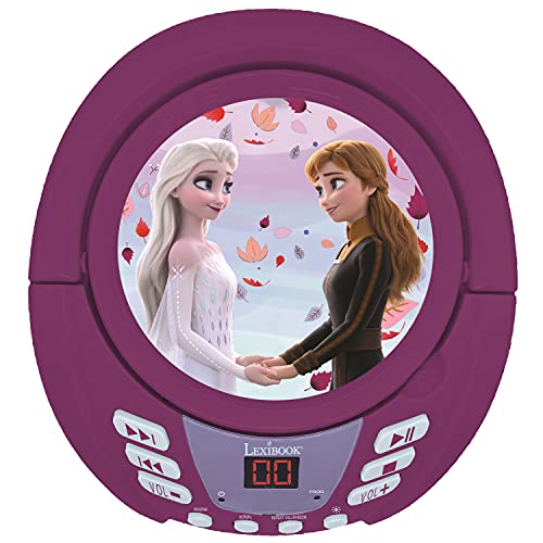 Lexibook Disney Frozen 2-Lector de CD Bluetooth Portátil, Efectos multicolores, Entrada para micrófono, AUX IN, AC o funciona con batería, Niños, Púrpura