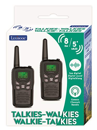 LEXIBOOK exte Par de walkie talkies, Rango transmisión de 8km, Sonido Digital, Juego de comunicación para Interiores y Exteriores, Clip para cinturón, Color Negro & Azul, TW58, Negro, Azul