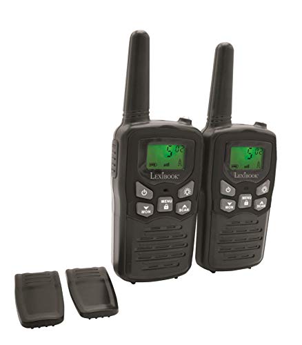 LEXIBOOK exte Par de walkie talkies, Rango transmisión de 8km, Sonido Digital, Juego de comunicación para Interiores y Exteriores, Clip para cinturón, Color Negro & Azul, TW58, Negro, Azul