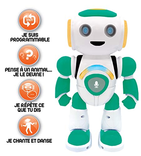 Lexibook Jr. Robot Inteligente Que Lee en los Pensamientos, Juguete para niños y niñas Powerman Junior Danza Reproduce música Quiz Animales Karaoke programable Stem Naranja/Verde, ROB21FR