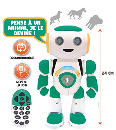 Lexibook Jr. Robot Inteligente Que Lee en los Pensamientos, Juguete para niños y niñas Powerman Junior Danza Reproduce música Quiz Animales Karaoke programable Stem Naranja/Verde, ROB21FR