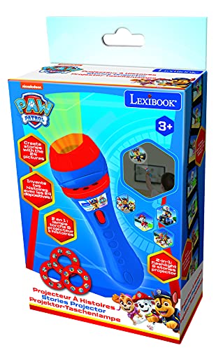 LEXIBOOK- Patrulla Canina-Linterna de Bolsillo con proyector 3 Discos and 24 imágenes Paw Patrol