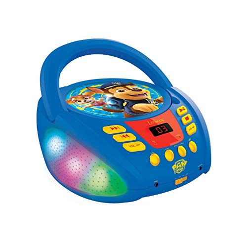 LEXIBOOK Paw Patrol-Lector de CD Bluetooth Portátil, Efectos Multicolores, Entrada para micrófono, AUX IN, AC o Funciona con batería, Niños, Azul/Rojo, RCD109PA