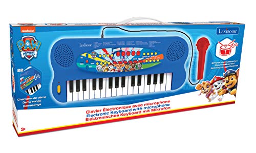 LEXIBOOK Paw Patrol Teclado electrónico, Piano de 32 Teclas, Micrófono para Cantar, 22 Canciones de demostración, operado con batería, Azul/Rojo