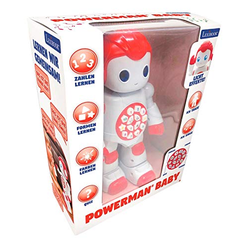 LEXIBOOK-Powerman First Aprendizaje Interactivo para niños, Danza, Juegos, música, números, Formas, Colores, Chica, Robot Inteligente, Junior, Rojo/Blanco, (7280033)