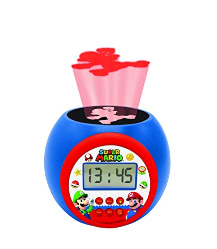 Lexibook Reloj despertador con proyector Super Mario & Luigi - Alarma con función de repetición, luz nocturna con temporizador, pantalla LCD, batería, RL977NI