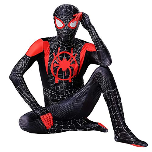 LGYCB Traje de máscara de Spiderman Miles Morales, Mono Negro de Spiderman, Trajes de Juego de rol, superhéroes, Disfraces de Halloween para Hombres y niños,Myers-Adult XL(175~185cm)