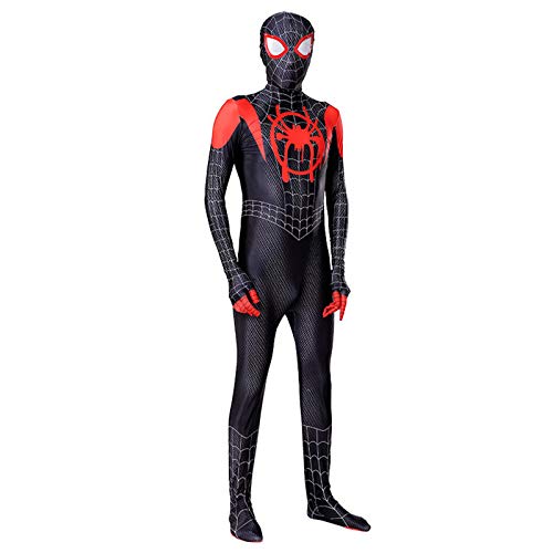 LGYCB Traje de máscara de Spiderman Miles Morales, Mono Negro de Spiderman, Trajes de Juego de rol, superhéroes, Disfraces de Halloween para Hombres y niños,Myers-Adult XL(175~185cm)