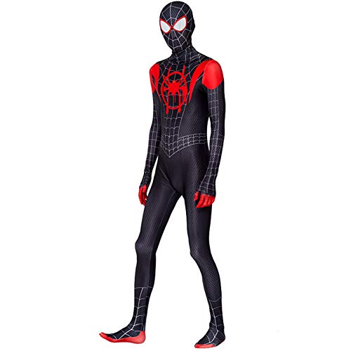 LGYCB Traje de máscara de Spiderman Miles Morales, Mono Negro de Spiderman, Trajes de Juego de rol, superhéroes, Disfraces de Halloween para Hombres y niños,Myers-Adult XL(175~185cm)