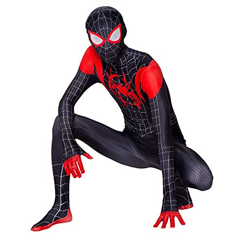 LGYCB Traje de máscara de Spiderman Miles Morales, Mono Negro de Spiderman, Trajes de Juego de rol, superhéroes, Disfraces de Halloween para Hombres y niños,Myers-Adult XL(175~185cm)