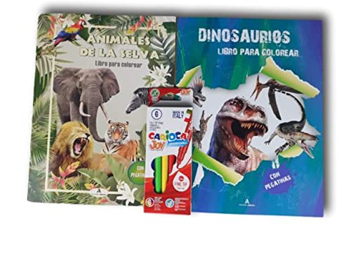 libro dinosaurios + pegatinas dinosaurios y libro colorear animales + pegatinas animales y 1 paquete de rotuladores de colores. x2 cuadernos para colorear para niños de todas las edades.