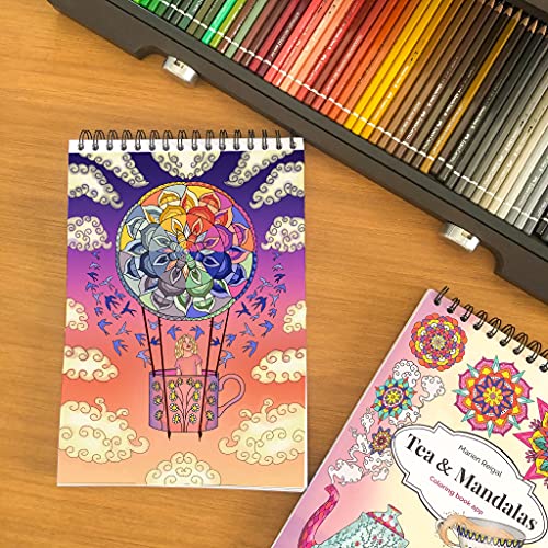 Libro Tea & Mandalas colorear adultos con app en español de Minitips para colorear, papel grueso y espiral, impresión a una cara y tamaño A4