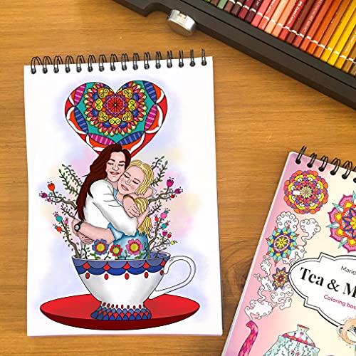 Libro Tea & Mandalas colorear adultos con app en español de Minitips para colorear, papel grueso y espiral, impresión a una cara y tamaño A4