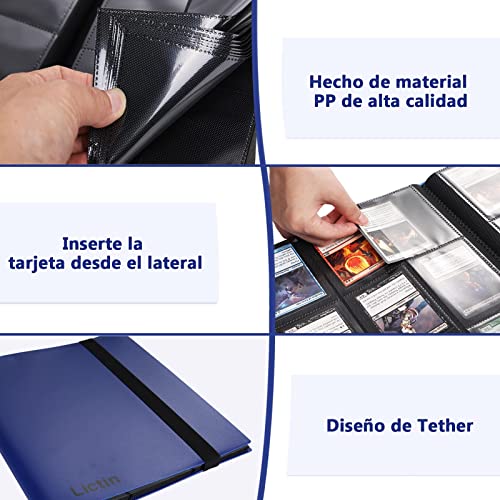 Lictin Álbum de Cartas Coleccionables-Álbum de Fundas para cartas 396 Bolsillos con Correas Elásticas, Álbum Colección Tarjetas de Juego 22 Páginas ,Aglutinante Con Folleto Impermeable (Azul)