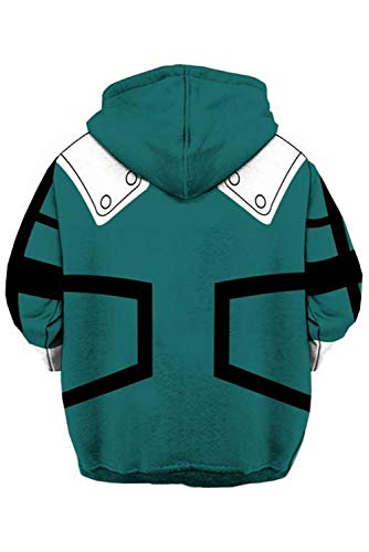 Linen Family Disfraz de cosplay de anime para adultos Midoriya Izuku Sudadera con capucha Academy Sudadera con capucha estampada, verde M