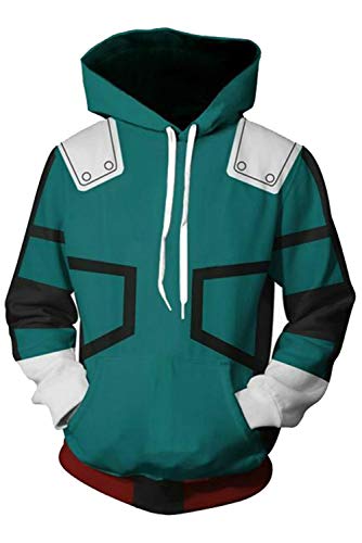 Linen Family Disfraz de cosplay de anime para adultos Midoriya Izuku Sudadera con capucha Academy Sudadera con capucha estampada, verde M