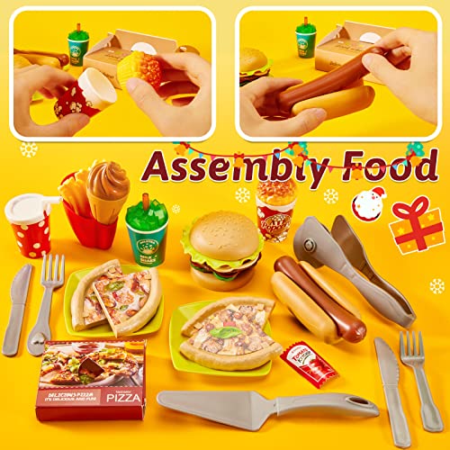 LINFUN KIDS Pizza Hamburguesa Alimentos Desmontar Juguete Accesorios de Cocina y Comida con Bandeja, Juego de rol Regalo para Niños Niñas 3 + Años