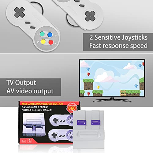 LINGSFIRE Consola de juegos retro, mini consola de juegos con salida AV con 660 juegos incorporados, consola de juegos clásica roja y blanca con controlador de 2 jugadores