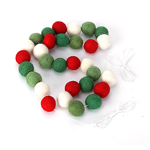 linxiaojix Garland Bola Mullida Pom, Rojo, Verde, Blanco, Bola de Felpa, Guirnalda, Bola Mullida, Cadena Colgante, Decoración para Fiesta de Cumpleaños, Decoración Navideña