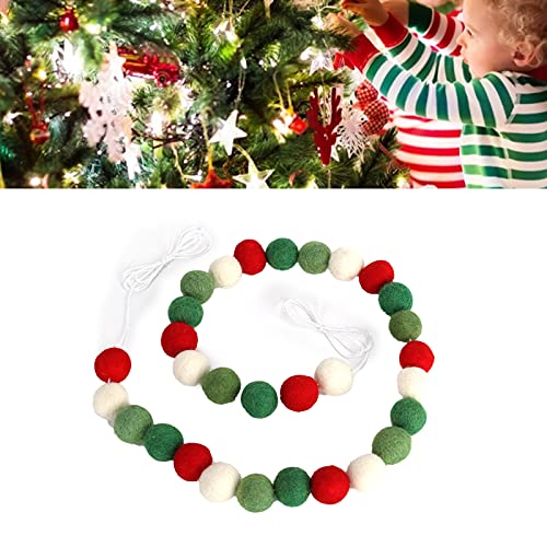 linxiaojix Garland Bola Mullida Pom, Rojo, Verde, Blanco, Bola de Felpa, Guirnalda, Bola Mullida, Cadena Colgante, Decoración para Fiesta de Cumpleaños, Decoración Navideña