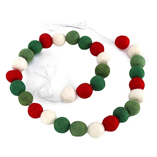 linxiaojix Garland Bola Mullida Pom, Rojo, Verde, Blanco, Bola de Felpa, Guirnalda, Bola Mullida, Cadena Colgante, Decoración para Fiesta de Cumpleaños, Decoración Navideña