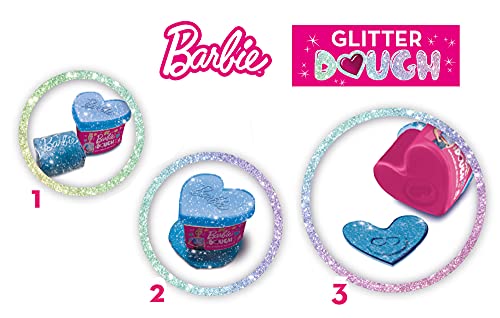 Lisciani, Barbie Glitter Dough Kit Casa, 5 Botes en Forma de corazón, Plastilina con Purpurina, Pack 5 x 100 g, 88850-Juego Creativo para niñas a Partir de 3 años, Multicolor (88850)