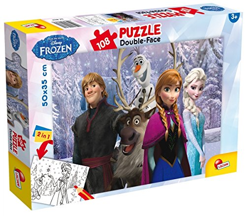 Lisciani Puzzle para niños de 108 piezas 2 en 1, Doble Cara con reverso para colorear - Disney Frozen La Reina de las Nieves 49301