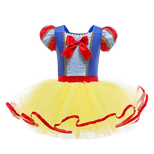 Lito Angels Disfraz Bailarina de Ballet Princesa Blancanieves para Niñas, Vestido Maillot de Danza Baile con Falda Tutu, Talla 6 a 7 Años, Amarillo