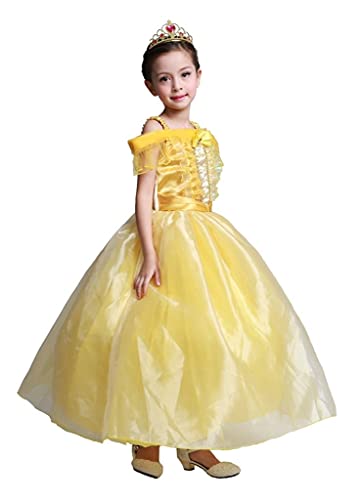 Lito Angels Disfraz de Bella y la Bestia Vestido de Princesas Belle con Accesorios para Niña Pequeñas Talla 3-4 Años, Amarillo