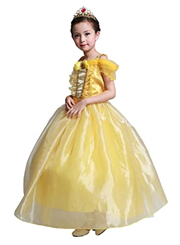 Lito Angels Disfraz de Bella y la Bestia Vestido de Princesas Belle con Accesorios para Niña Pequeñas Talla 3-4 Años, Amarillo