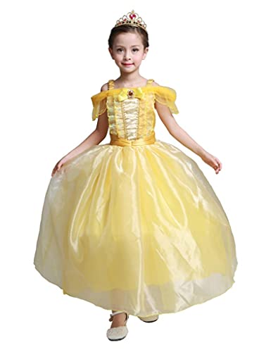 Lito Angels Disfraz de Bella y la Bestia Vestido de Princesas Belle para Niña Talla 5-6 Años, Amarillo