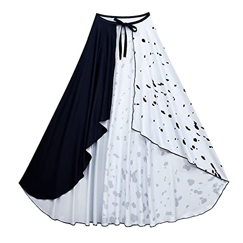 Lito Angels Disfraz de Cruella con Capa y Peluca de Pelo, Vestido de Lunares Dálmatas en Blanco y Negro para Niñas, Talla 9-10 años