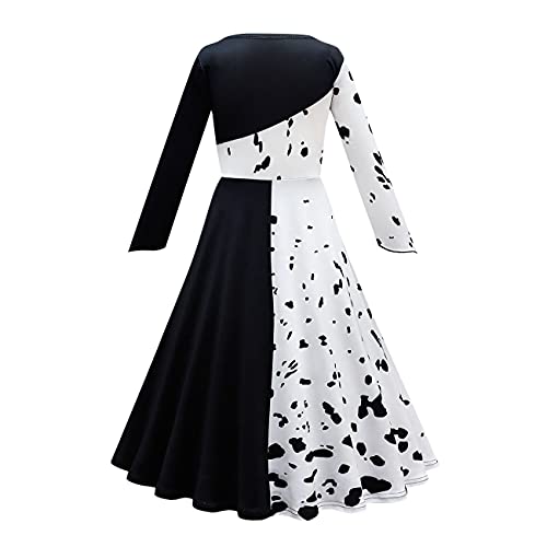 Lito Angels Disfraz de Cruella con Capa y Peluca de Pelo, Vestido de Lunares Dálmatas en Blanco y Negro para Niñas, Talla 9-10 años