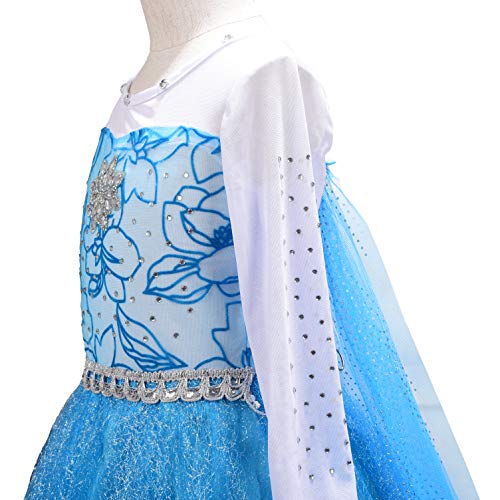 Lito Angels Disfraz de Princesa Elsa Reina de Nieve Vestido de Reino del Hielo con capa Desmontable para Niñas, Talla 11-12 años, E