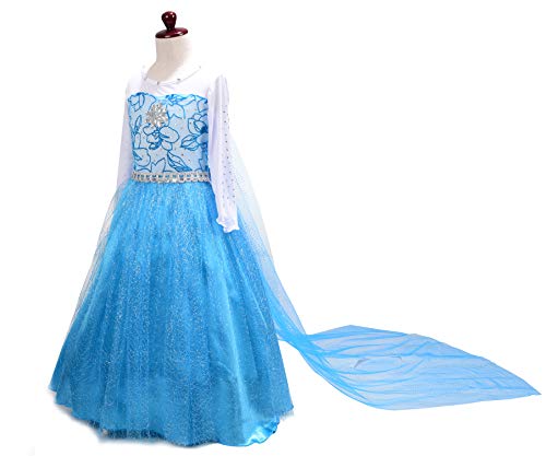 Lito Angels Disfraz de Princesa Elsa Reina de Nieve Vestido de Reino del Hielo con capa Desmontable para Niñas, Talla 11-12 años, E