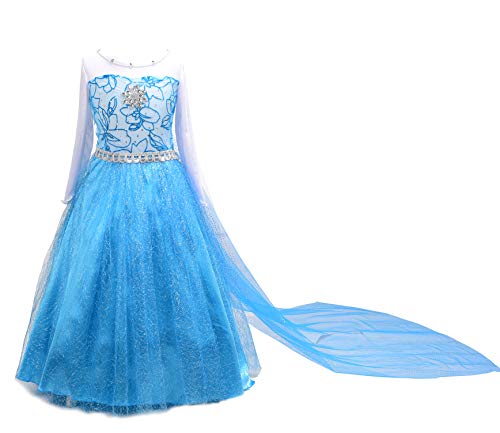 Lito Angels Disfraz de Princesa Elsa Reina de Nieve Vestido de Reino del Hielo con capa Desmontable para Niñas, Talla 11-12 años, E