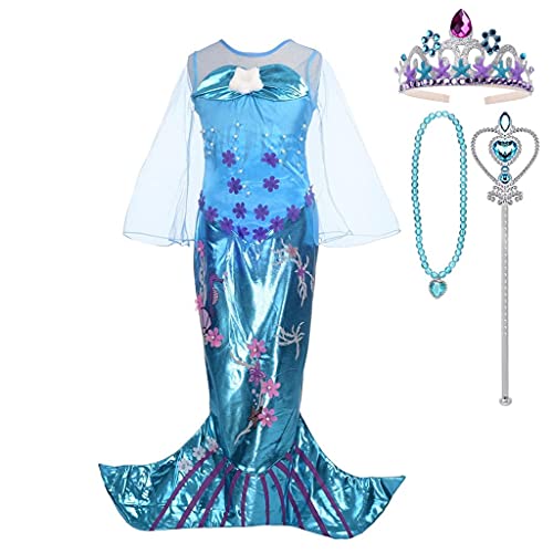 Lito Angels Vestido Disfraz Princesa Sirena con Accesorios para Niñas Talla 5 años, Azul