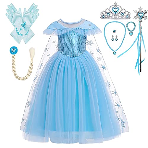 Lito Angels Vestido Princesa Elsa Disfraz Reino del Hielo con Capa y Accesorios para Niñas Pequeñas, Talla 4-5 años, C