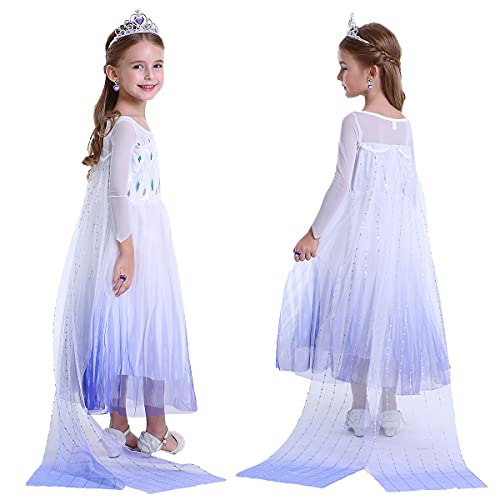 LiUiMiY Disfraz de Princesa para Niñas Vestido de niños con Accesorios para Navidad Carnaval Fiesta Blanco, 104-110 (Etiqueta 110)