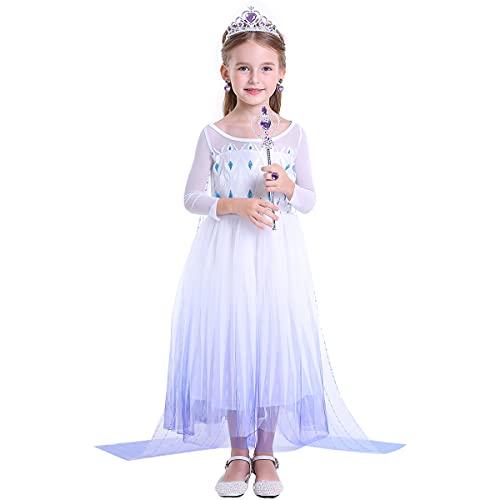 LiUiMiY Disfraz de Princesa para Niñas Vestido de niños con Accesorios para Navidad Carnaval Fiesta Blanco, 104-110 (Etiqueta 110)