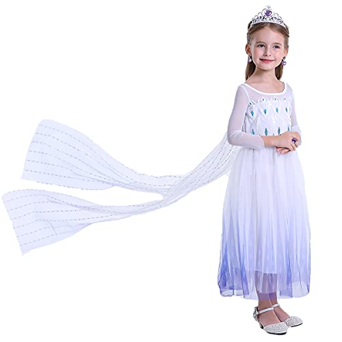 LiUiMiY Disfraz de Princesa para Niñas Vestido de niños con Accesorios para Navidad Carnaval Fiesta Blanco, 104-110 (Etiqueta 110)