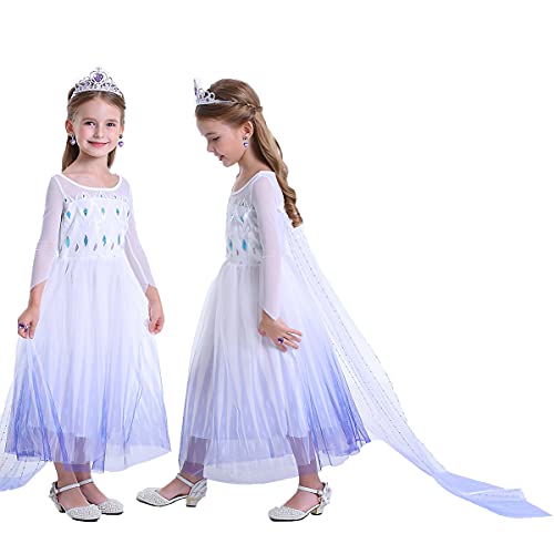 LiUiMiY Disfraz de Princesa para Niñas Vestido de niños con Accesorios para Navidad Carnaval Fiesta Blanco, 104-110 (Etiqueta 110)