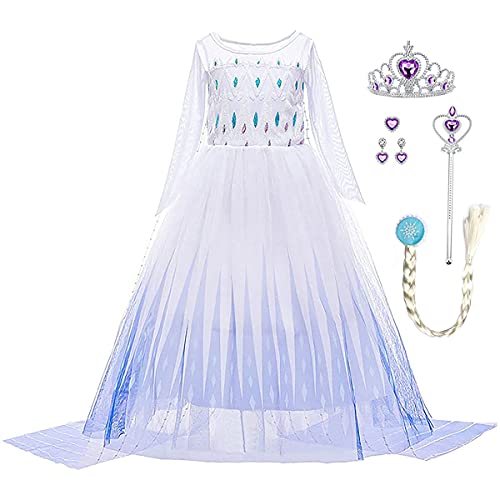 LiUiMiY Disfraz de Princesa para Niñas Vestido de niños con Accesorios para Navidad Carnaval Fiesta Blanco, 104-110 (Etiqueta 110)