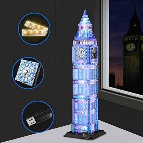 Loads Juego de construcción modular para casa con 1337 piezas de arquitectura del Big Ben de Londres con iluminación, compatible con Lego