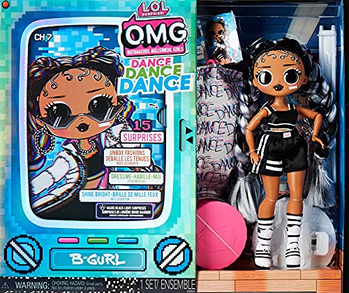 LOL Surprise OMG Dance Dance Dance Muñeca B-Gurl con 15 sorpresas, Luz Negra Mágica, Accesorios de Moda, Zapatos, Soporte para Muñecas y Packaging de TV, Para Niñas a Partir de 4 Años