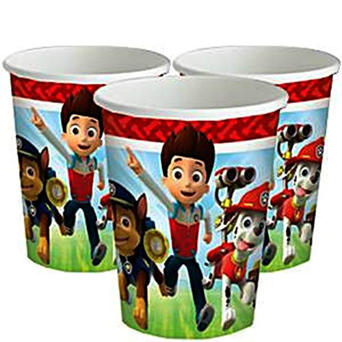 Lote de Cubiertos Infantiles"Patrulla Canina" (8 Vasos, 8 Platos,16 Servilletas y 1 Mantel .Vajillas y Complementos. Juguetes y Regalos para Fiestas de Cumpleaños, Bodas, Bautizos y Comuniones