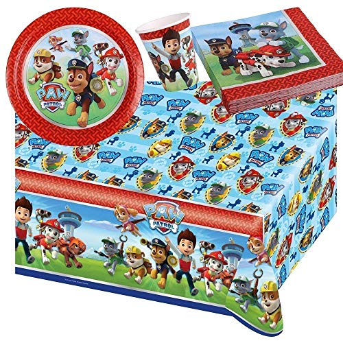 Lote de Cubiertos Infantiles"Patrulla Canina" (8 Vasos, 8 Platos,16 Servilletas y 1 Mantel .Vajillas y Complementos. Juguetes y Regalos para Fiestas de Cumpleaños, Bodas, Bautizos y Comuniones