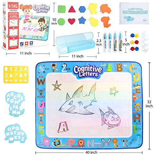 LotFancy Aqua Magic Doodle Alfombrilla de Dibujo de Agua Extra Grande Actualizada de 40 x 32 Pulgadas Alfombrilla para Colorear con 29 Accesorios Juguetes Educativos para Edad de 3 a 9 años